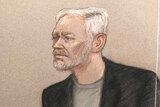 A court sketch of Julian Assange.