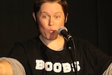 Selina Jenkins performing on stage her cabaret show boobs.