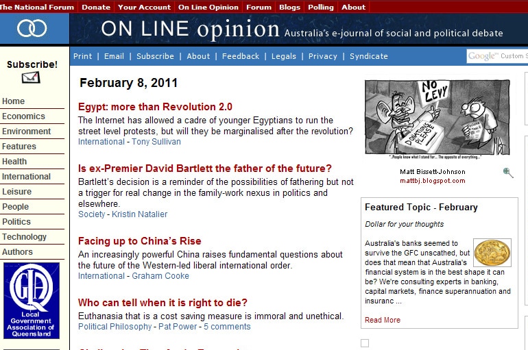 Screenshot of On Line Opinion website (On Line Opinion)