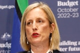 Katy Gallagher at a budget press conference 