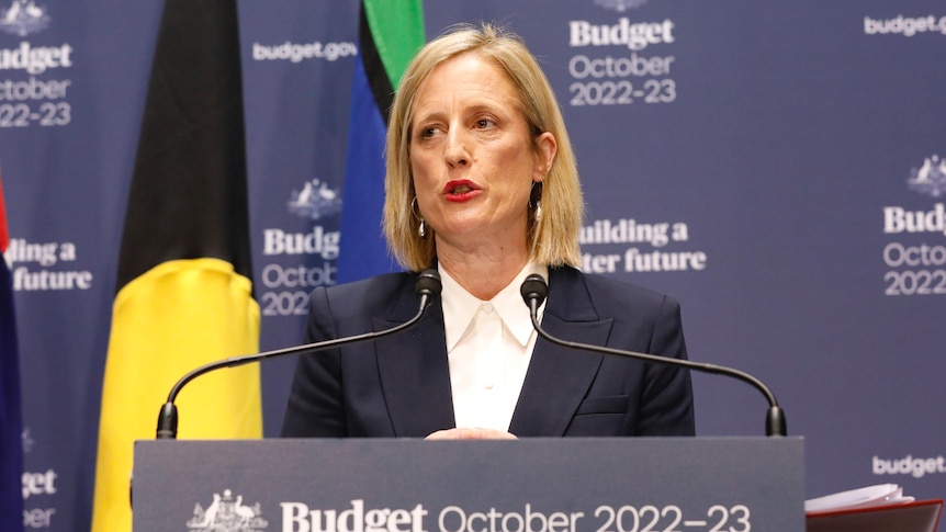 Katy Gallagher at a budget press conference 