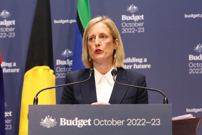 Katy Gallagher at a budget press conference 