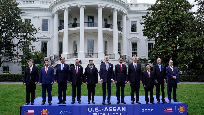 ASEAN leaders posing with Joe Biden in front of white house