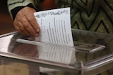 Voter casts ballot in Slaviansk