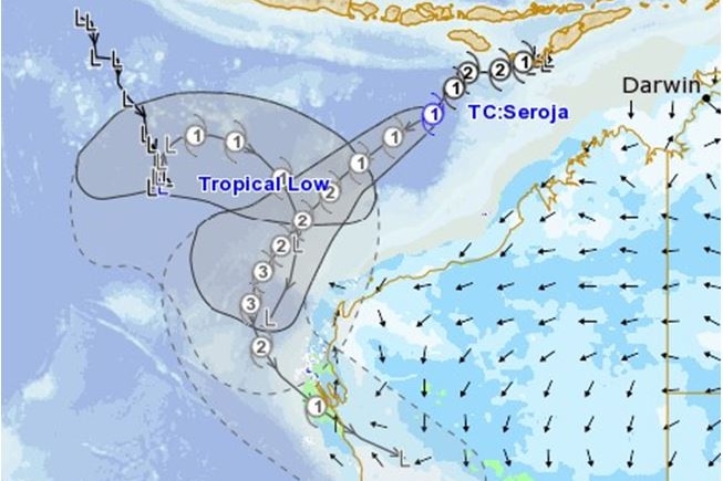 showing the forecast path of Tropical Cyclone Seroja off WA's north coast.