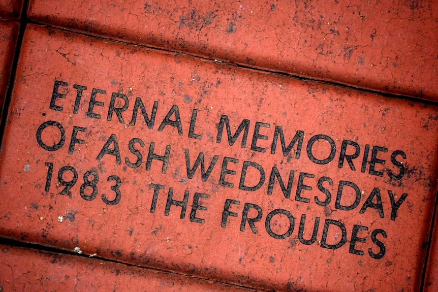 A commemorative brick in tribute to the victims of the Ash Wednesday fires.