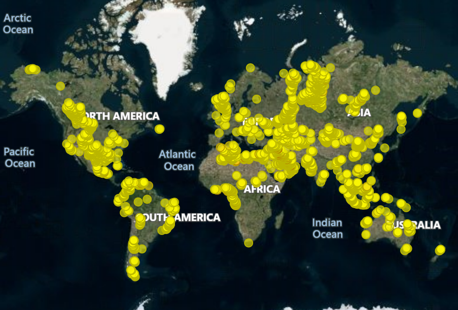 A map showing flaring around the world.