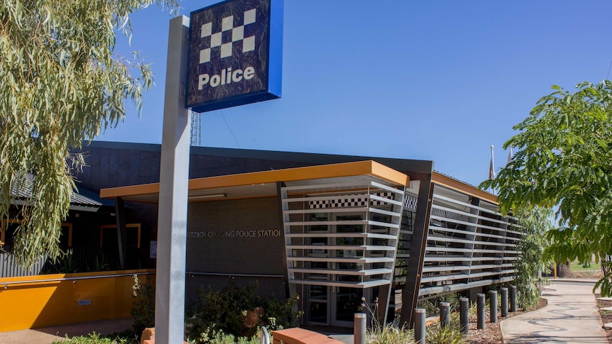 Outside the Fitzroy Crossing police station.