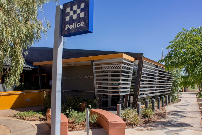 Outside the Fitzroy Crossing police station.