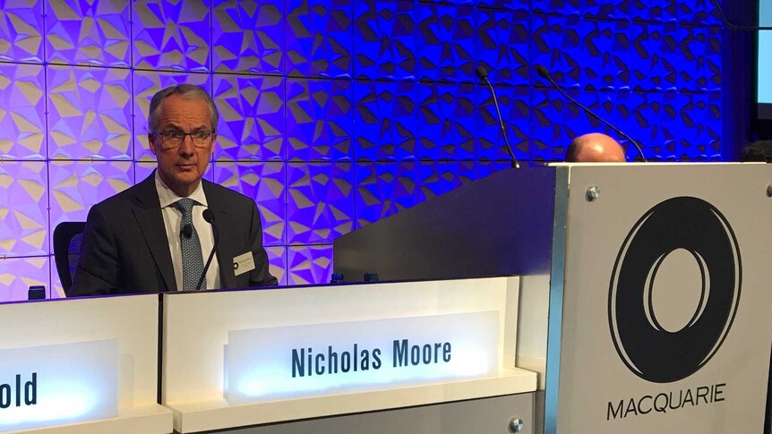 A file photo of Macquarie chief executive Nicholas Moore at the company's AGM in Melbourne (2017).