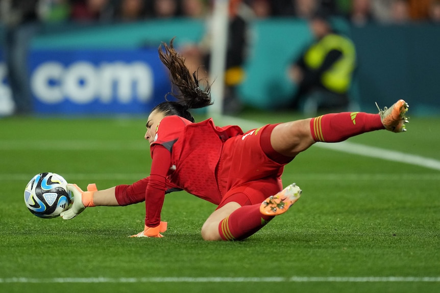 Zecira Musovic of Sweden makes a save during extra time.