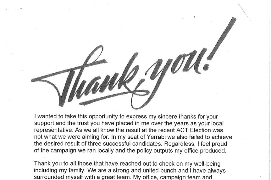 A typed letter is topped with a large cursive 'Thank you!' graphic.