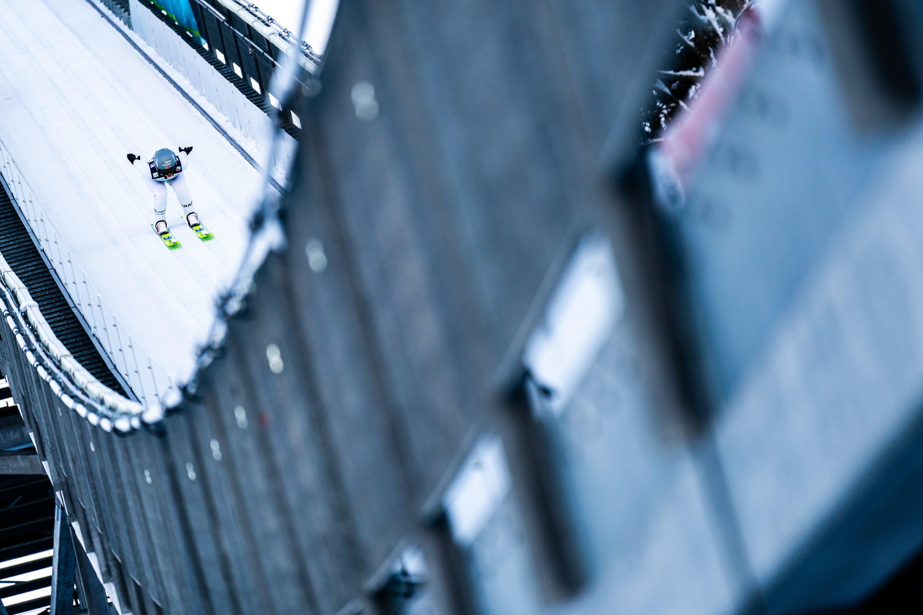 Gyda Westvold Hansen slides down the inrun