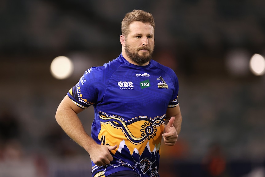 James Slipper of the Brumbies warms up in his indigenous jumper in Canberra