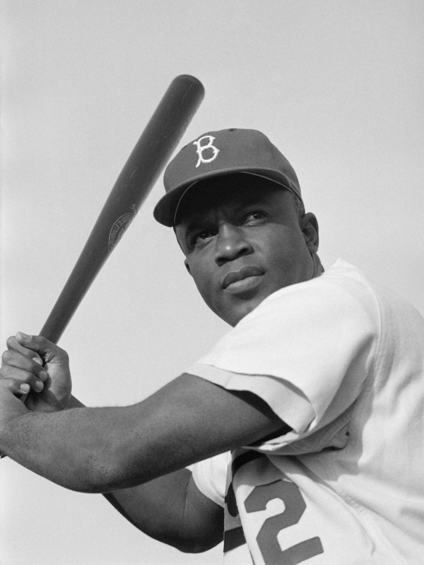 Former US baseball player Jackie Robinson, the first African American to play in Major League Baseball.