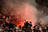 Western Sydney Wanderers fans light a flare