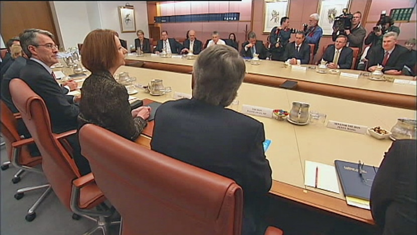 Julia Gillard with the Cabinet. (ABC News)