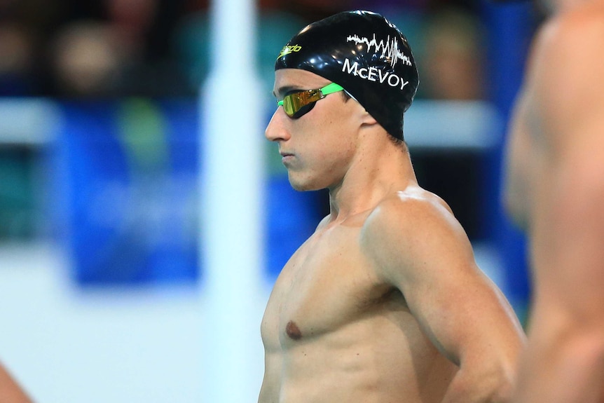 Number one ... Cameron McEvoy prepares for the 100 metres freestyle during the Swimming Australia Grand Prix in Brisbane