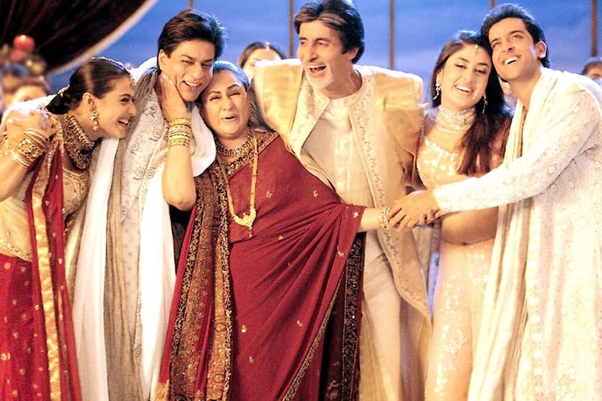 An image of a family at a wedding from the Bollywood film, Khabi Khushi Khabi Gham 