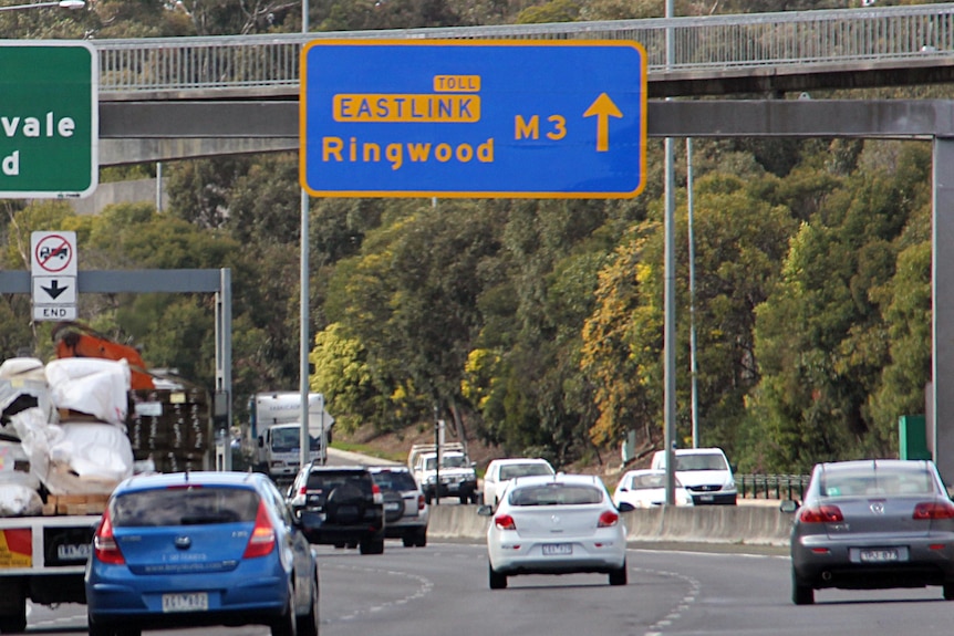 Cars move along the of the M3 freeway in Melbourne towards Eastlink.