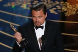 Leonardo DiCaprio accepts the Oscar for Best Actor for The Revenant at the 2016 Oscars