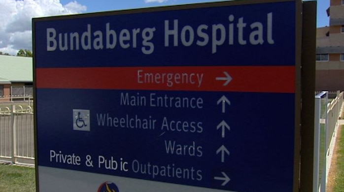Generic TV still of Bundaberg Hospital sign at hospital entrance.