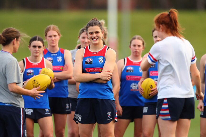 Nell Morris-Dalton smiles during a 2021 Western Bulldogs AFLW training session