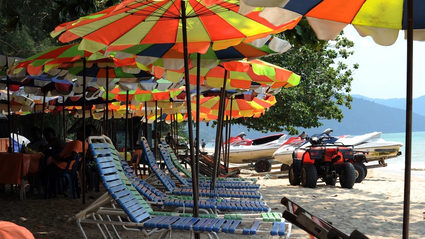 Sun beds at resort in Penang, Malaysia