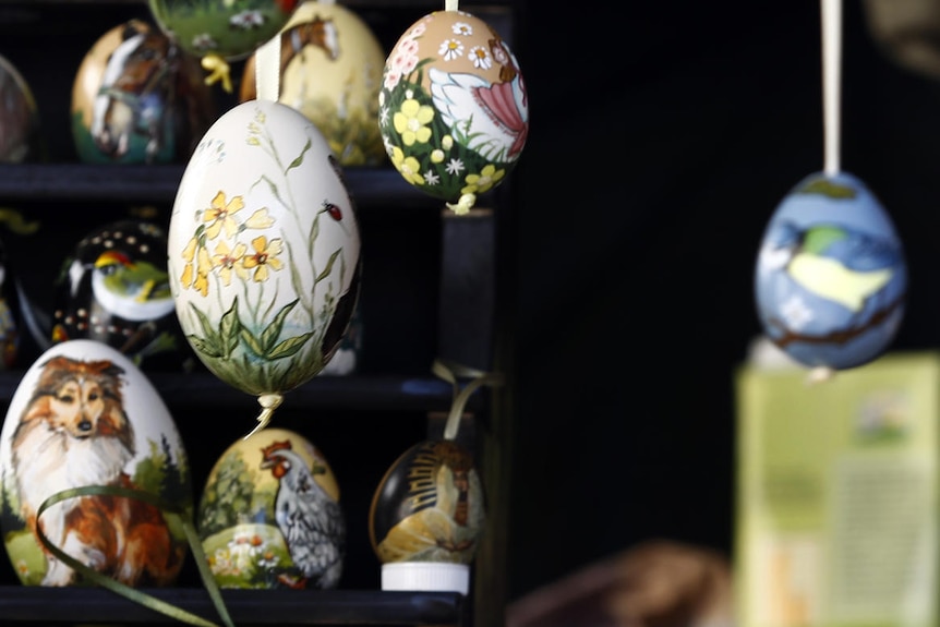 Painted eggs on display at German market