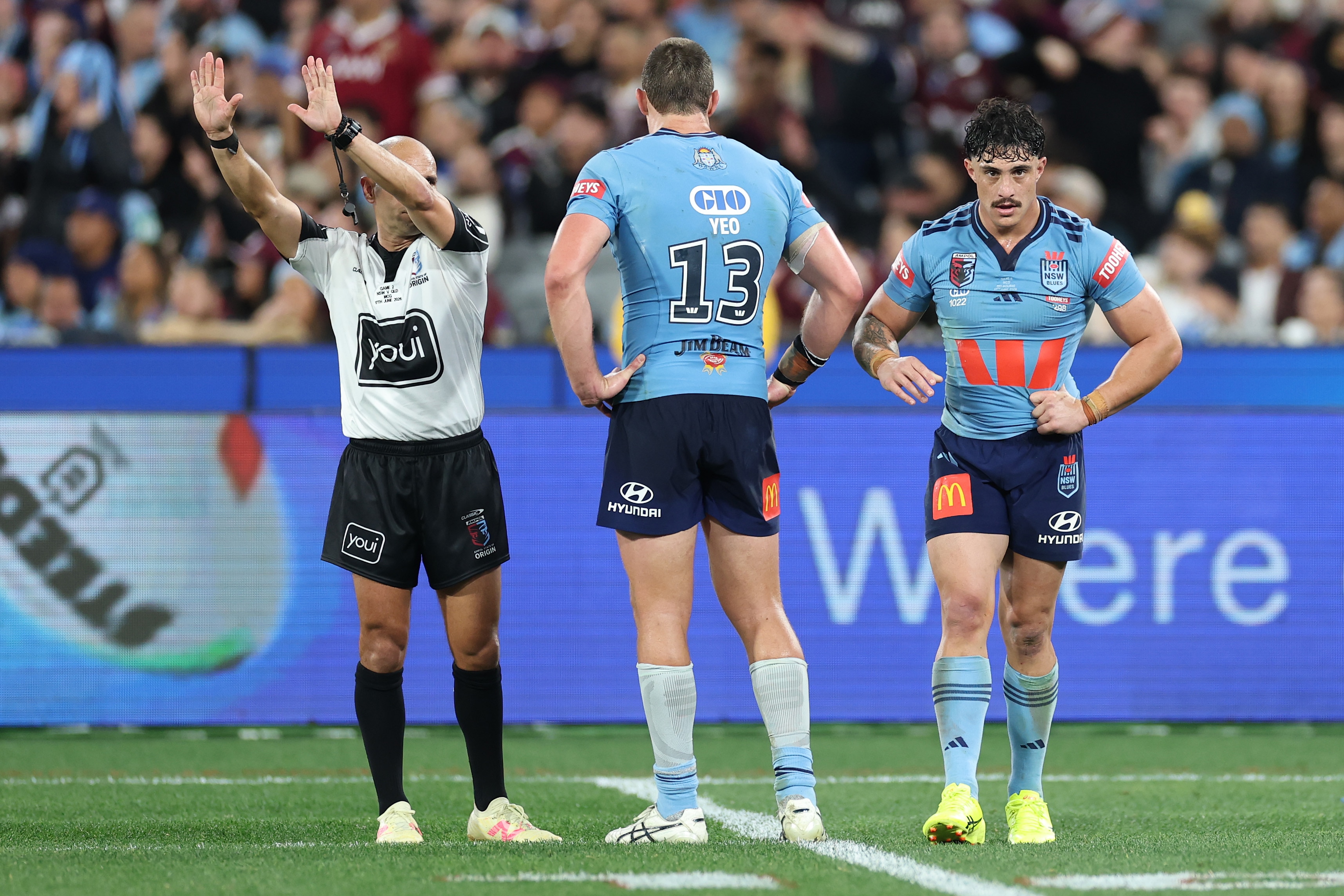 A man is sin binned during an Origin match