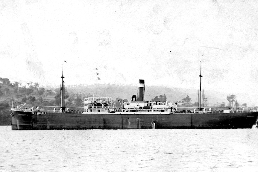 Black and white photograph of a steam ship