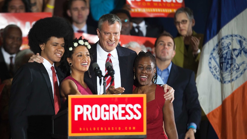 Bill de Blasio claims victory in New York mayoral race