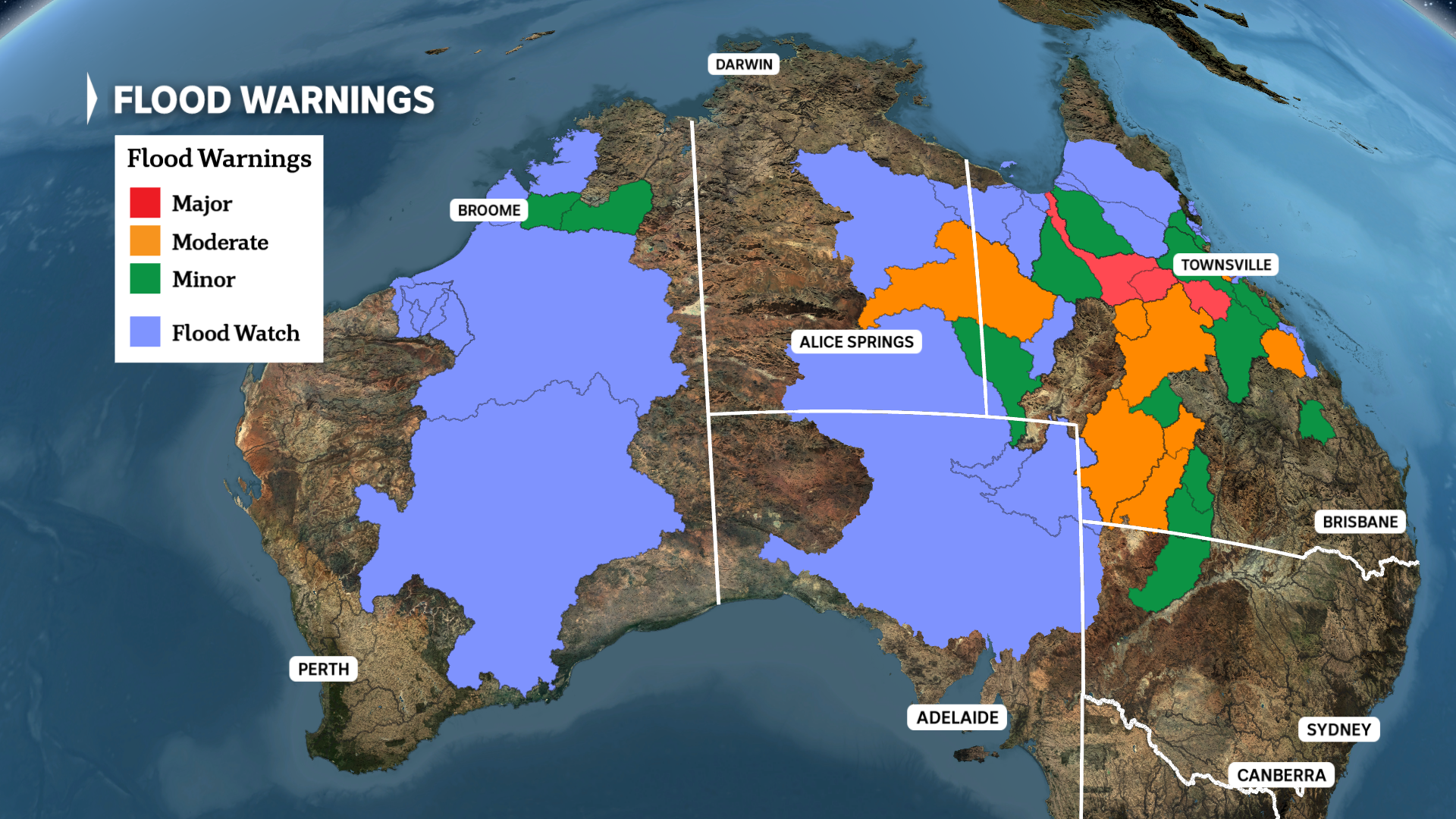 A map of Australia showing areas which are expecting heavy rainfall.