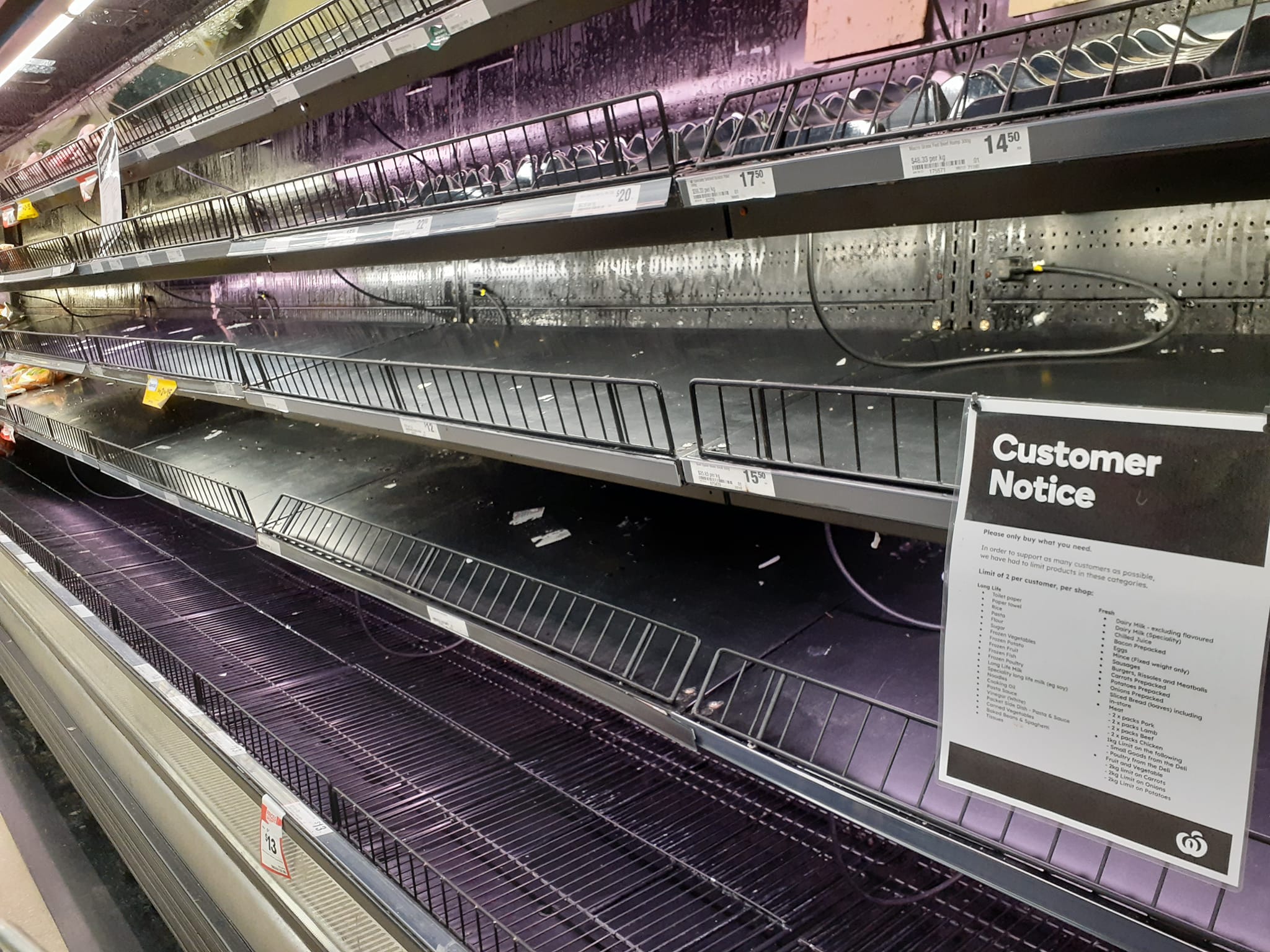 Empty shelves in a supermarket