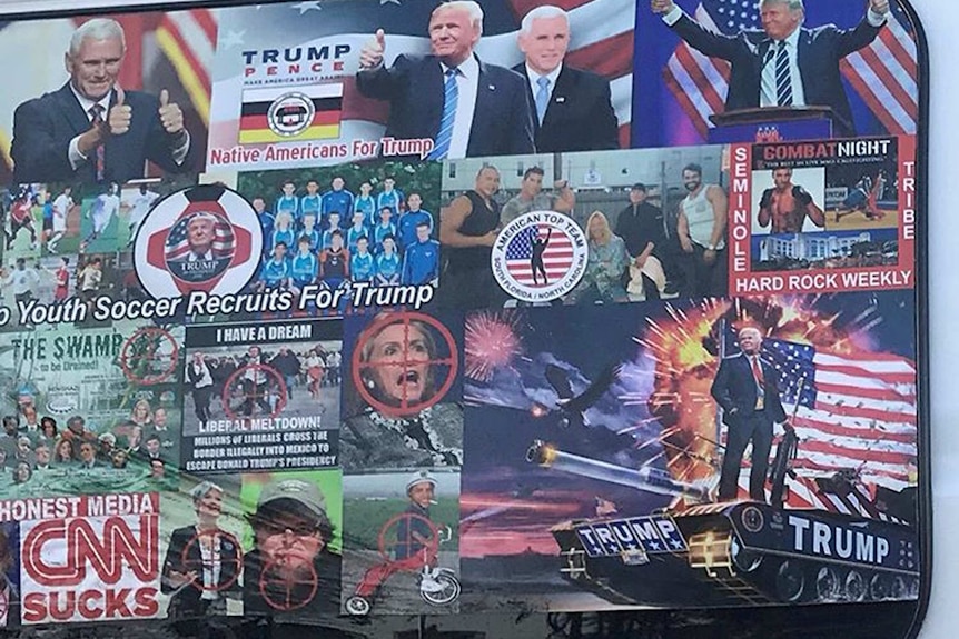 The pro-Trump and anti-Democrat stickers on Cesar Sayoc's van.