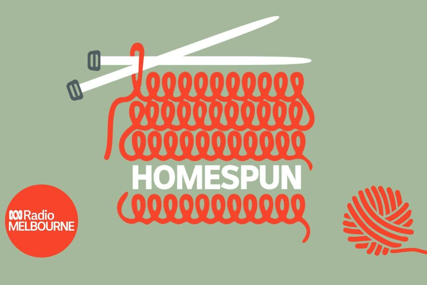 A graphic with a stylised piece of knitting containing the word 'Homespun', with the ABC Radio Melbourne logo beside it.