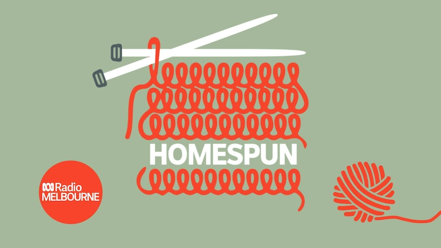 A graphic with a stylised piece of knitting containing the word 'Homespun', with the ABC Radio Melbourne logo beside it.