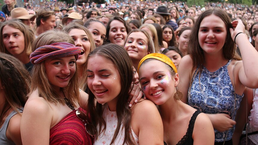A group of girls among the crowd at WOMADelaide