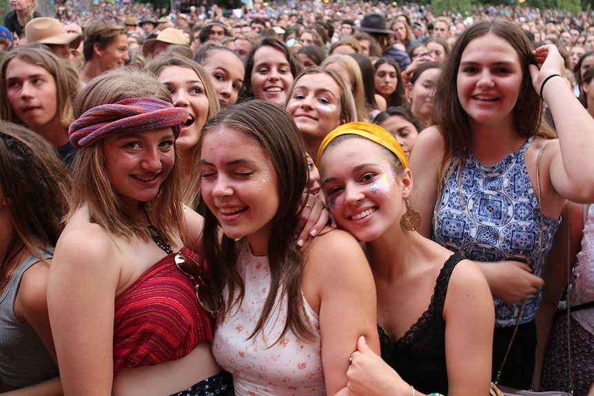 A group of girls among the crowd at WOMADelaide