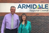 Simon Murray and Dorothy Robinson standing outside Armidale Regional Council in 2017