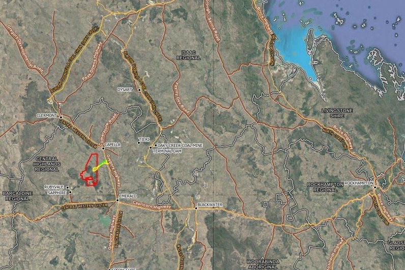 A map of the location of the mine in central Queensland