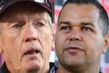 Anthony Seibold (right) is upset about Wayne Bennett's decision to stay put at the Broncos.