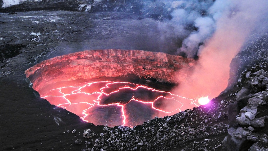 A view of the summit lava lake at Kilauea, Hawaii.