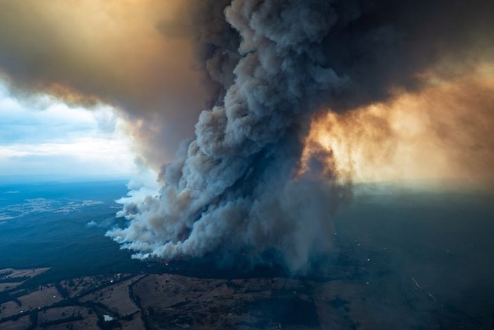 A supplied image shows smoke billowing from a fire burning at East Gippsland.