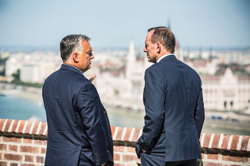Hungarian Prime Minister Viktor Orban with Tony Abbott in Budapest.