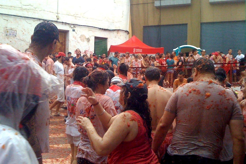 Revellers take part in the annual Tomatina festival.