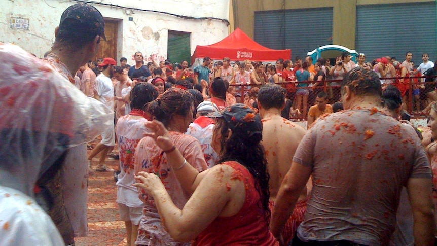 Revellers take part in the annual Tomatina festival.