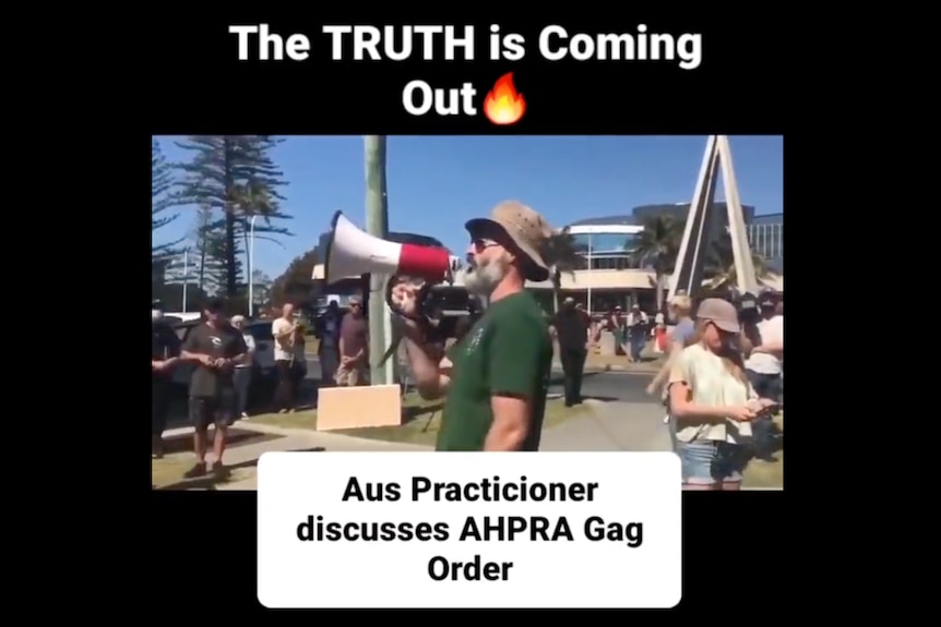 Screenshot shows man with a megaphone. Caption: "The TRUTH is coming out"