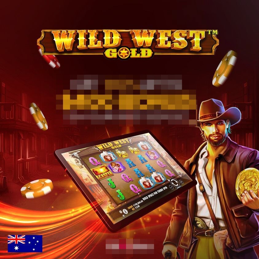 Карикатура на человека в одежде дикого запада на фоне игровых фишек с телефоном и австралийским флагом
