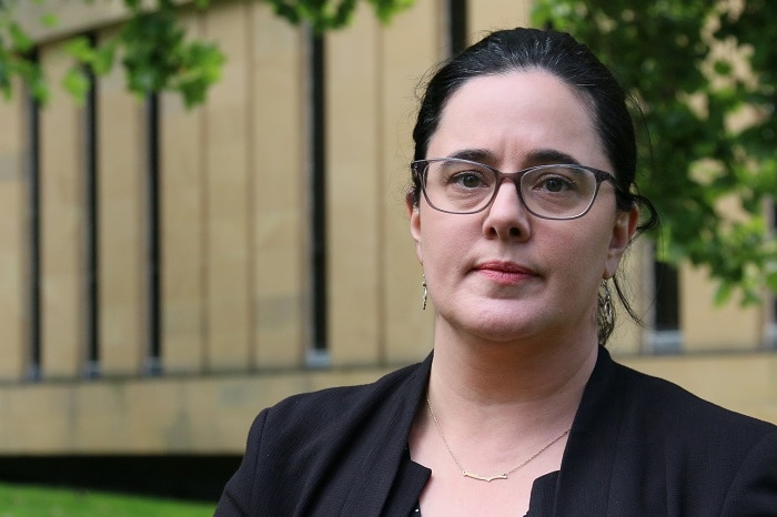 Ella Haddad photographed outside the Supreme Court in Hobart.